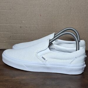 Vans Leather Clasic Slip On Sneakers Mens Sz 6.5 Pearl White Womans Sz 8